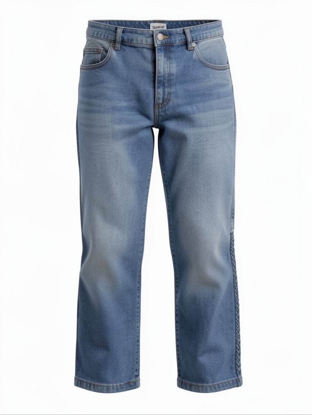 Together Vintage High-Rise Light Blue Denim Jeans With Braided Hem Seam